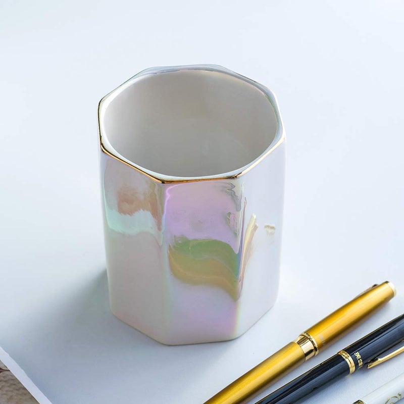YOSCO Ceramic Desk Pen Holder Stand Cute Pencil Cup Pot Desk Organizer Makeup Brush Holder,Toothbrush Holders(Pearl) - Image 3